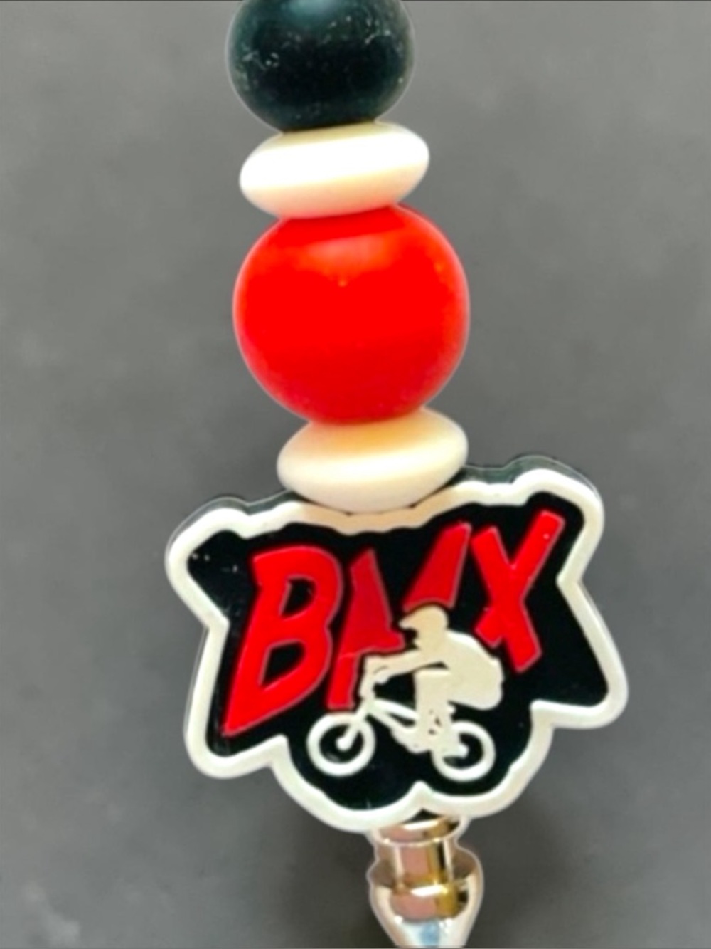 BMX Red Black Beaded Keychain,  bag charm, toggle handmade - Picture 3 of 4